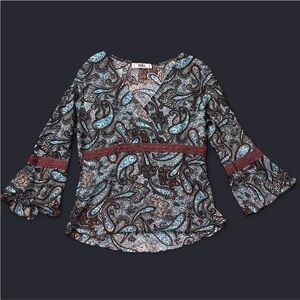 Obe brown and blue paisley blouse
